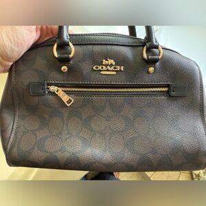 Coach Brown and Black Rowan Satchel with Signature Monogram